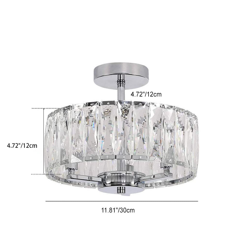 Modern French Light Luxury Cylindrical Crystal 3-Light Semi-Flush Mount Ceiling Light