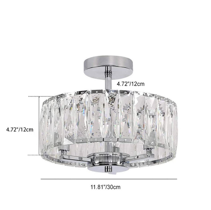 Modern French Light Luxury Cylindrical Crystal 3-Light Semi-Flush Mount Ceiling Light