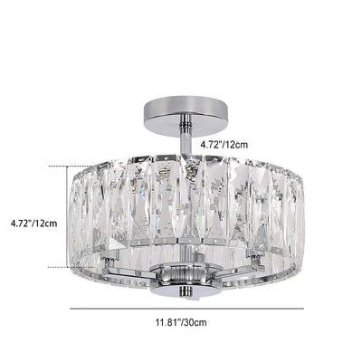 Modern French Light Luxury Cylindrical Crystal 3-Light Semi-Flush Mount Ceiling Light