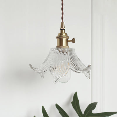 Zeitgenössische kreative florale Messingglas-Pendelleuchte mit 1 Licht für Wohnzimmer 