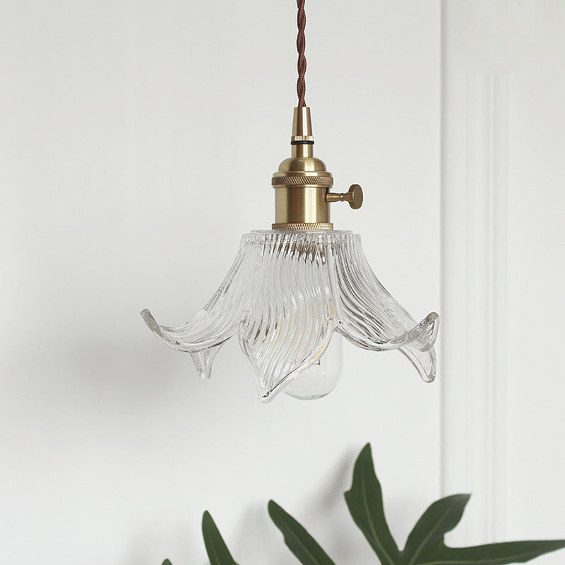Zeitgenössische kreative florale Messingglas-Pendelleuchte mit 1 Licht für Wohnzimmer 