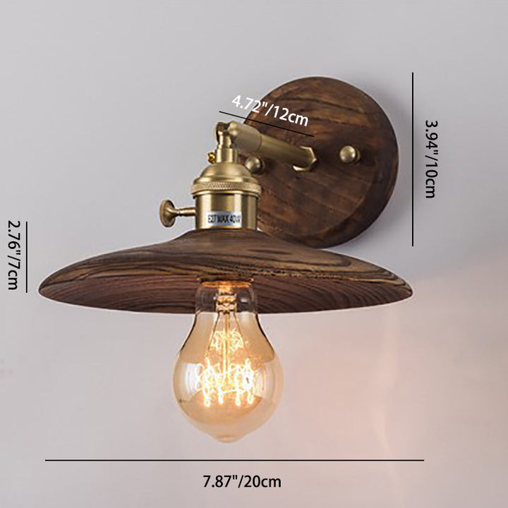 Zeitgenössische Vintage Runde Holzmaserung Messing Holz 1-Licht Wandleuchte Lampe für Wohnzimmer 