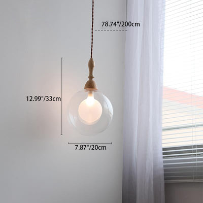 Lámpara colgante de 1 luz de vidrio y madera con forma de orbe japonés tradicional para sala de estar 