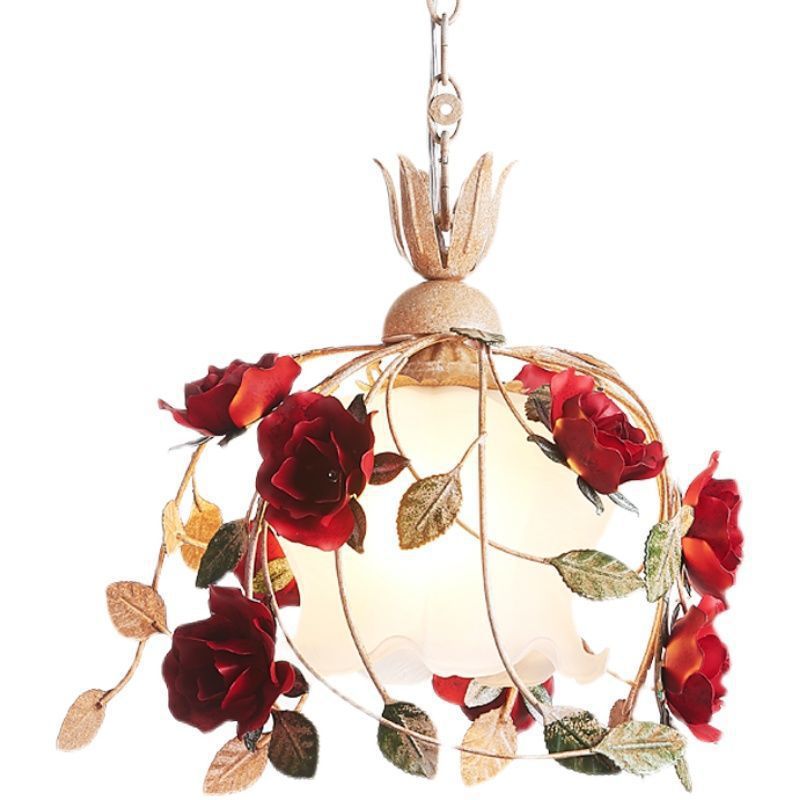 Zeitgenössische Retro Eisen Glas Rose 1-Licht Pendelleuchte für Schlafzimmer 