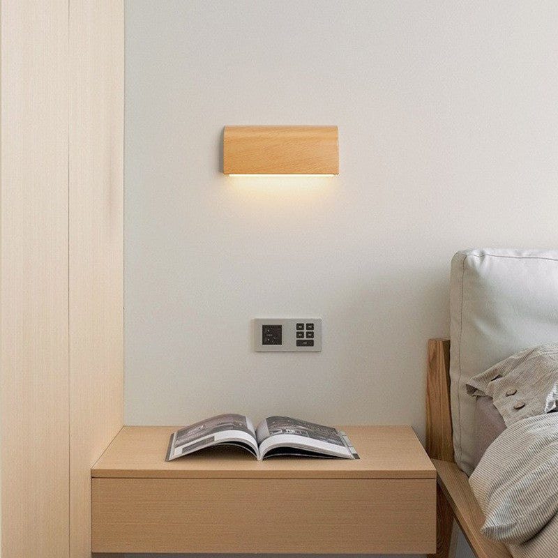 Applique murale LED avec abat-jour rectangulaire en aluminium imitation bois traditionnel japonais pour chambre 