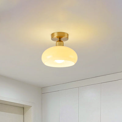 Modern Simplicity Round Hardware Glass 1-Light Semi-Flush Mount Ceiling Light For Bedroom