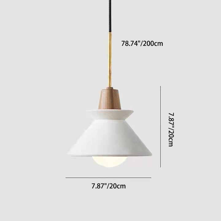 Lámpara colgante contemporánea de 1 luz con cono redondo de hardware de vidrio cemento madera para sala de estar 
