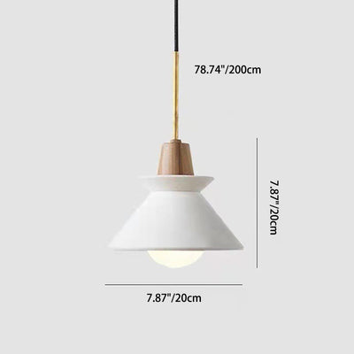 Zeitgenössische industrielle runde Kegel Hardware Glas Zement Holz 1-Licht Pendelleuchte für Wohnzimmer 