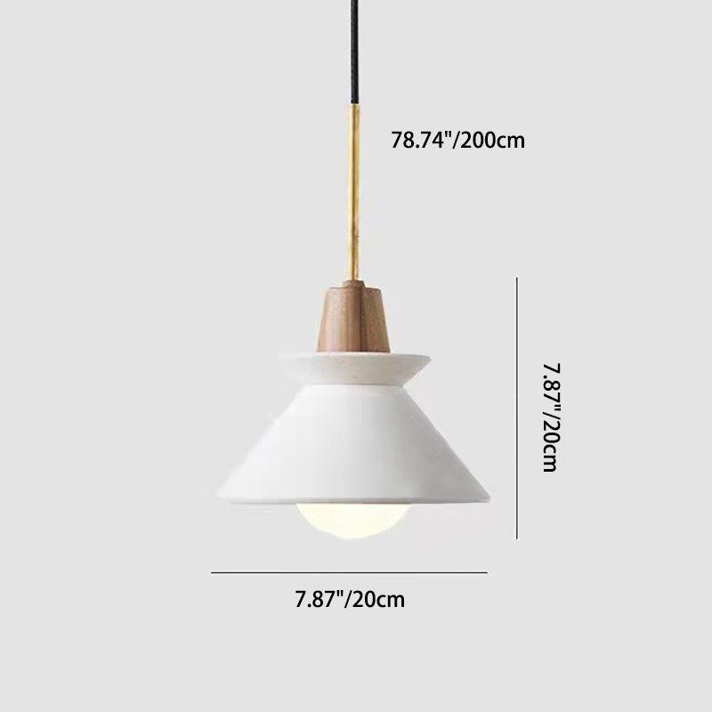 Zeitgenössische industrielle runde Kegel Hardware Glas Zement Holz 1-Licht Pendelleuchte für Wohnzimmer 