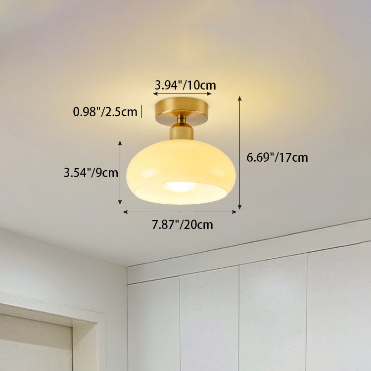 Moderne Einfachheit Runde Hardware Glas 1-Licht Semi-Flush Mount Deckenleuchte für das Schlafzimmer 