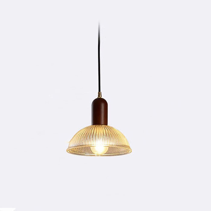 Lámpara Colgante de 1 Luz con Cúpula de Vidrio y Tazón Redondo Vintage Tradicional de Madera Maciza para Sala de Estar 