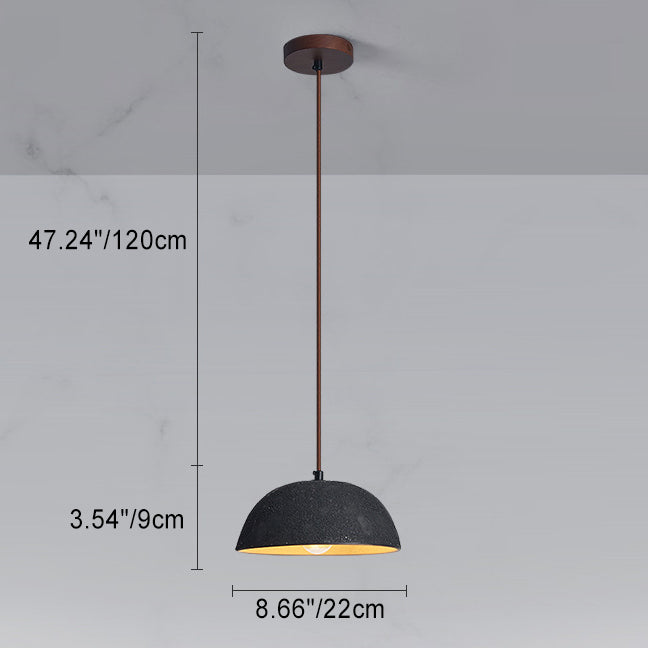 Moderne minimalistische halbrunde 1-flammige Pendelleuchte aus Keramik und Holz für Esszimmer 