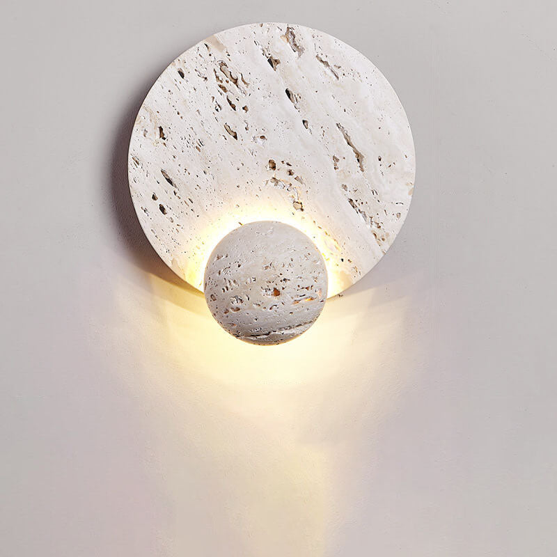 Moderne minimalistische Creme-Doppelscheibe aus weißem Travertin LED-Wandleuchte 