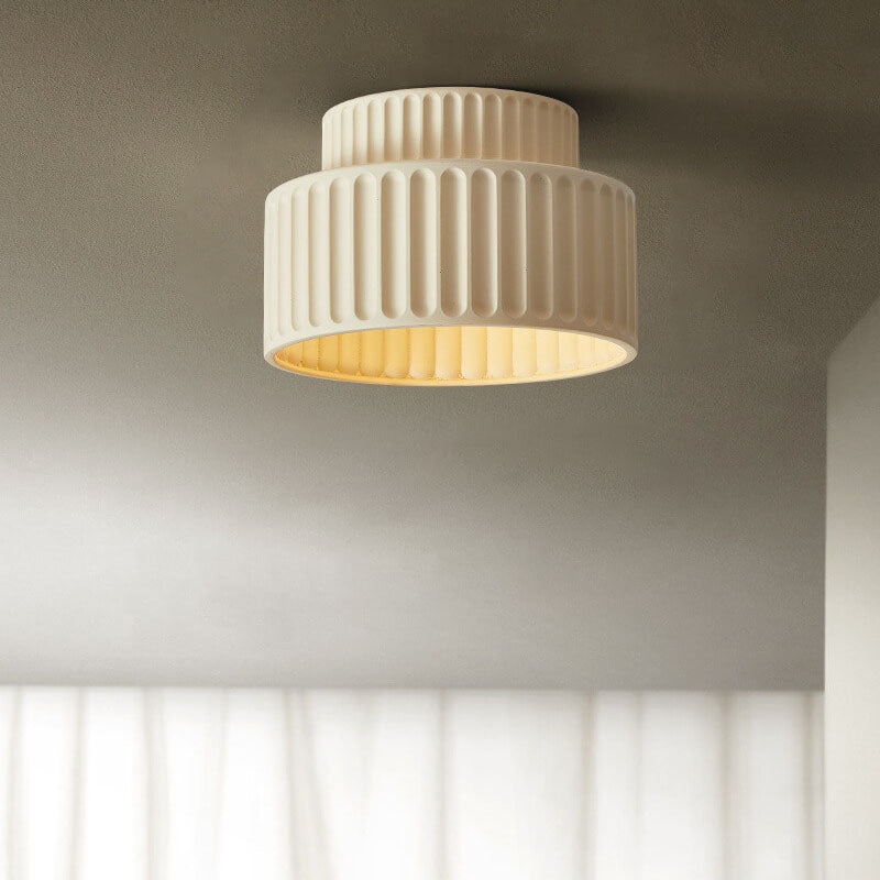 Nordic Cream Style Hand Sculpted Stripes Round 1-Light Flush Mount Ceiling Light