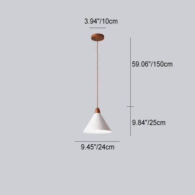 Japanese Minimalist Cone Iron Wood Grain 1-Light Pendant Light