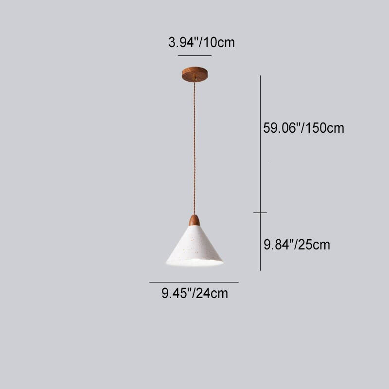 Japanese Minimalist Cone Iron Wood Grain 1-Light Pendant Light