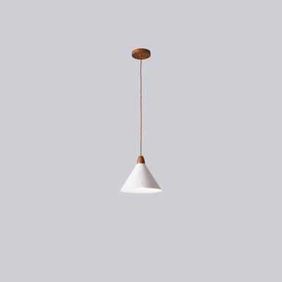 Japanese Minimalist Cone Iron Wood Grain 1-Light Pendant Light