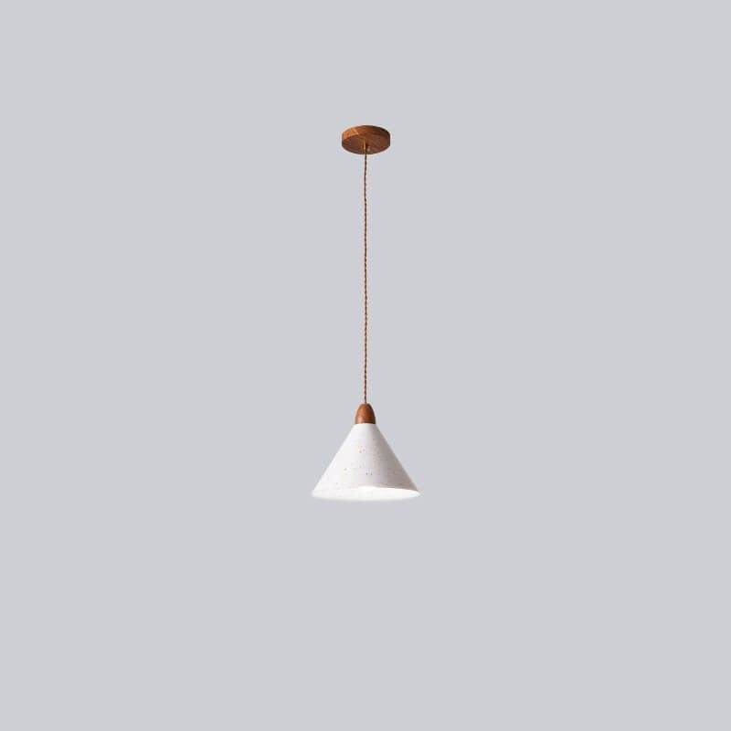 Japanese Minimalist Cone Iron Wood Grain 1-Light Pendant Light