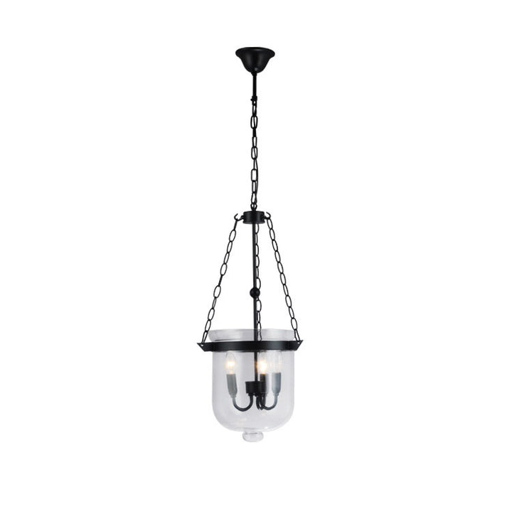 Traditioneller rustikaler runder Glas-Eimer Eisen-Kerzenhalter 3-Licht Kronleuchter für Wohnzimmer 