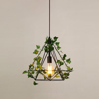 Luz colgante de 1 luz con hoja de sakura de diamante de vegetación simulada de cuerda de cáñamo de hierro retro contemporáneo para comedor 