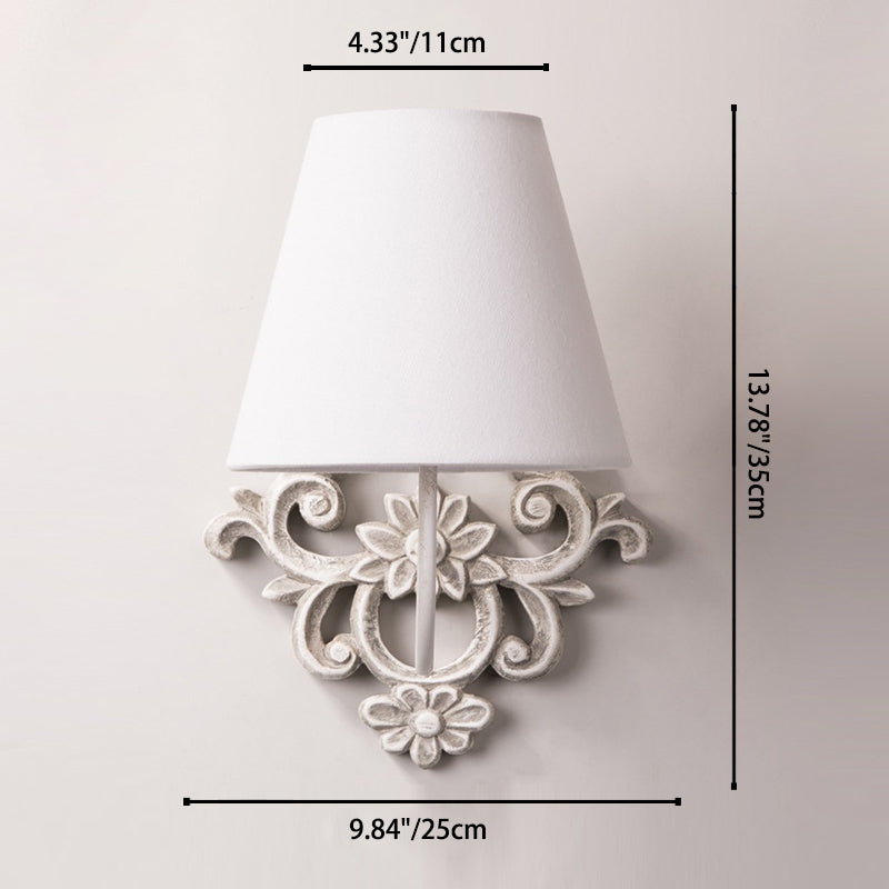 Traditionelle Vintage geschnitzte Zylinder Massivholz Stoff 1-Licht Wandleuchte Lampe für Schlafzimmer 
