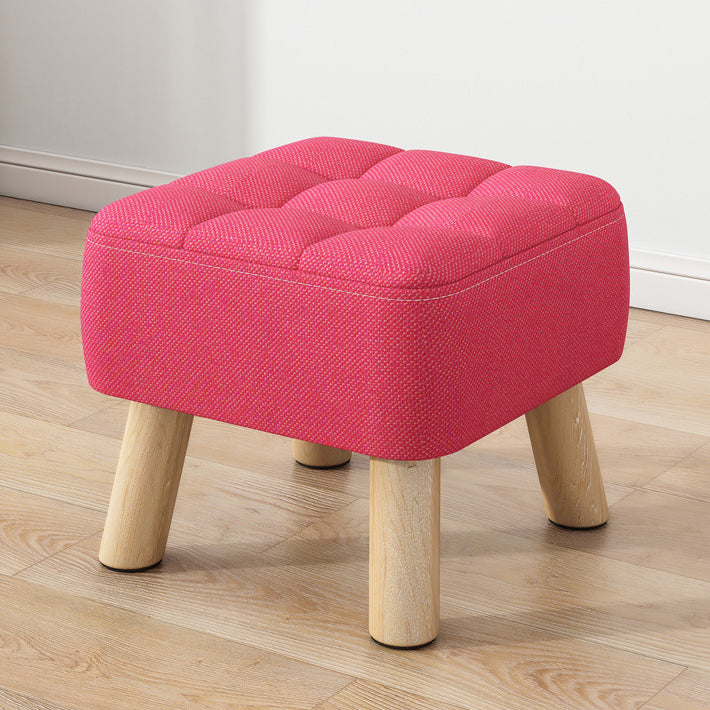 Moderner minimalistischer quadratischer Hocker aus Baumwoll-Leinen und Massivholz für das Wohnzimmer 