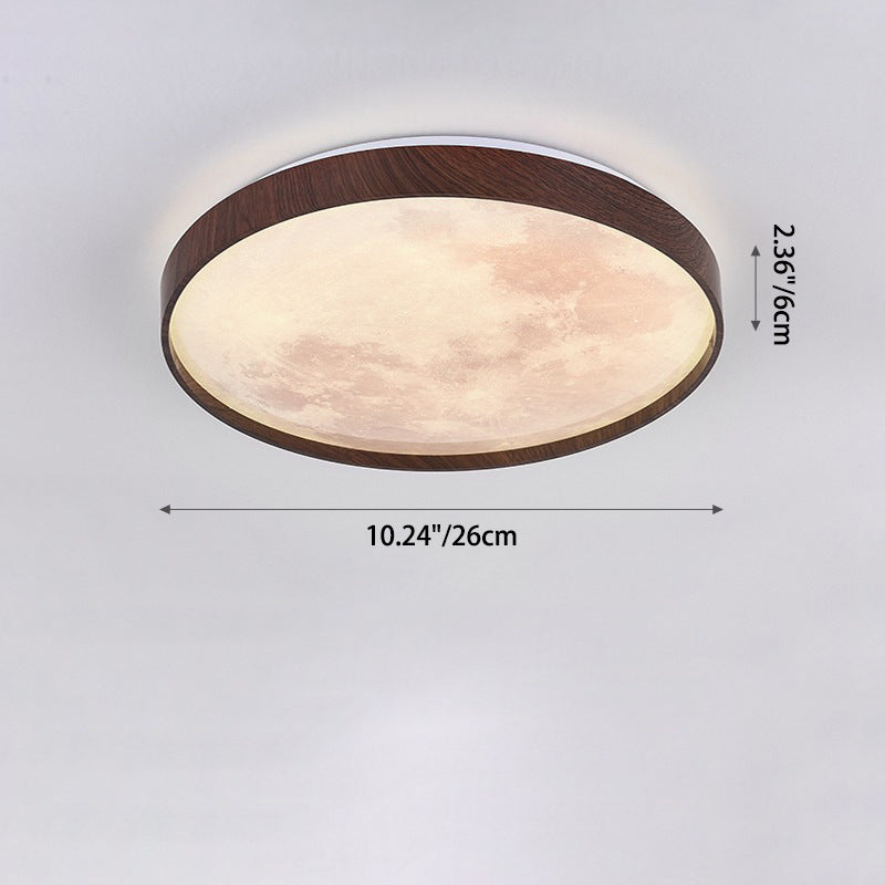 Zeitgenössische skandinavische Eisen-Plastikrunde Mond-LED-Unterputz-Deckenleuchte für Wohnzimmer 