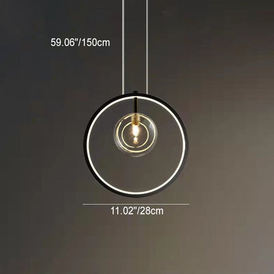 Lustre Suspendu Moderne Minimaliste Cercle Orbe Fer Verre 1/3/5 Lumière Pour Salon 