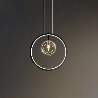 Lustre Suspendu Moderne Minimaliste Cercle Orbe Fer Verre 1/3/5 Lumière Pour Salon 