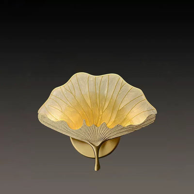 Traditional Chinese Ginkgo Leaf Copper Zinc Alloy Lucite Enameled LED Wall Sconce Lamp For Living Room