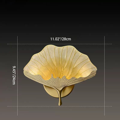 Traditional Chinese Ginkgo Leaf Copper Zinc Alloy Lucite Enameled LED Wall Sconce Lamp For Living Room