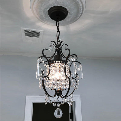 Suspension Luminaire en Cristal de Fer Côté Traditionnel de Luxe à 1 Lumière pour Salon 