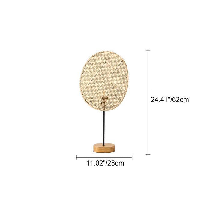 Lámpara de Mesa de 1 Luz con Ventilador de Ratán Japonés Tradicional para Dormitorio 