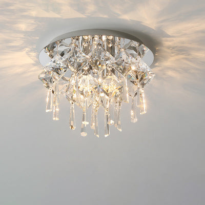 Luxe contemporain Éblouissant chaînes de cristal prismatiques Cadre rond en acier inoxydable Plafonnier encastré à 2/6/8 lumières pour salon 