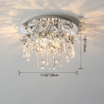 Luxe contemporain Éblouissant chaînes de cristal prismatiques Cadre rond en acier inoxydable Plafonnier encastré à 2/6/8 lumières pour salon 