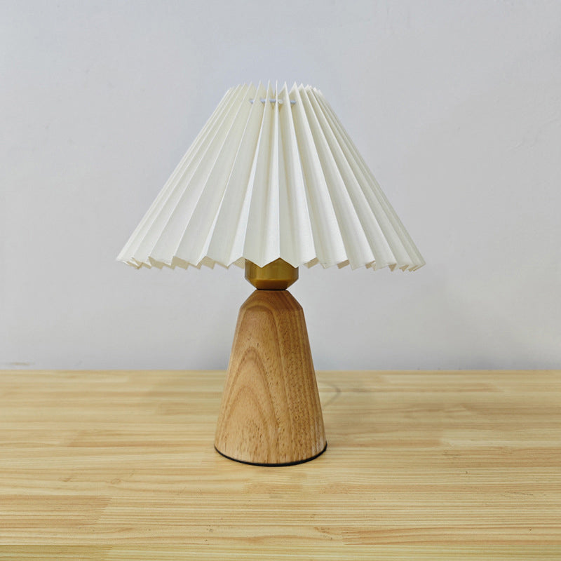 Lampe de table 1 lumière en bois avec tissu plissé trapézoïdal scandinave contemporain pour chambre 