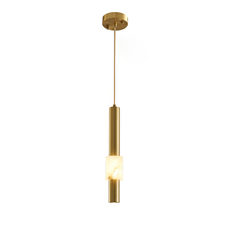 Lustre LED contemporain de luxe en cuivre à bande longue avec abat-jour en marbre pour salon 