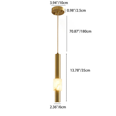 Lustre LED contemporain de luxe en cuivre à bande longue avec abat-jour en marbre pour salon 
