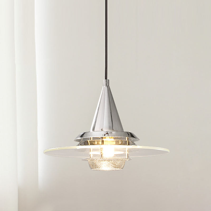 Lámpara colgante de vidrio de hierro cónico escandinavo contemporáneo de 1 luz para dormitorio 