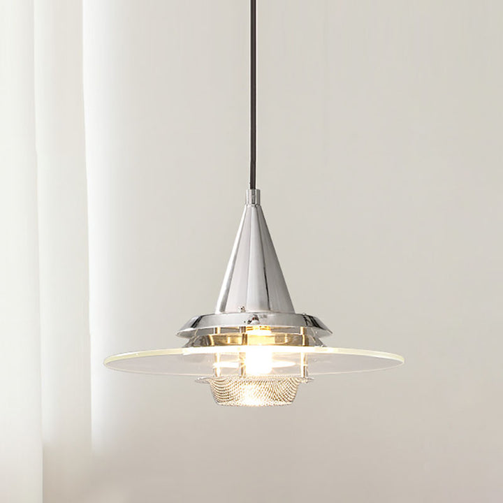 Lámpara colgante de vidrio de hierro cónico escandinavo contemporáneo de 1 luz para dormitorio 