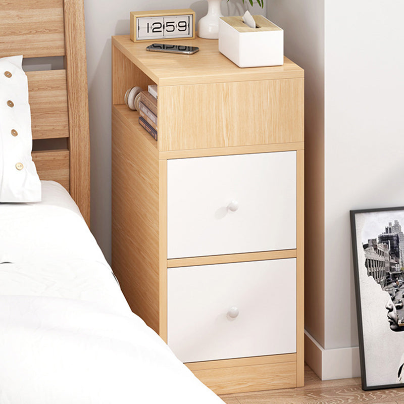 Table de chevet contemporain scandinave carré avec panneau artificiel, 2 tiroirs pour chambre 