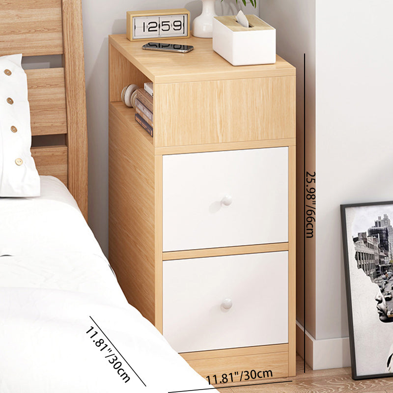 Table de chevet contemporain scandinave carré avec panneau artificiel, 2 tiroirs pour chambre 