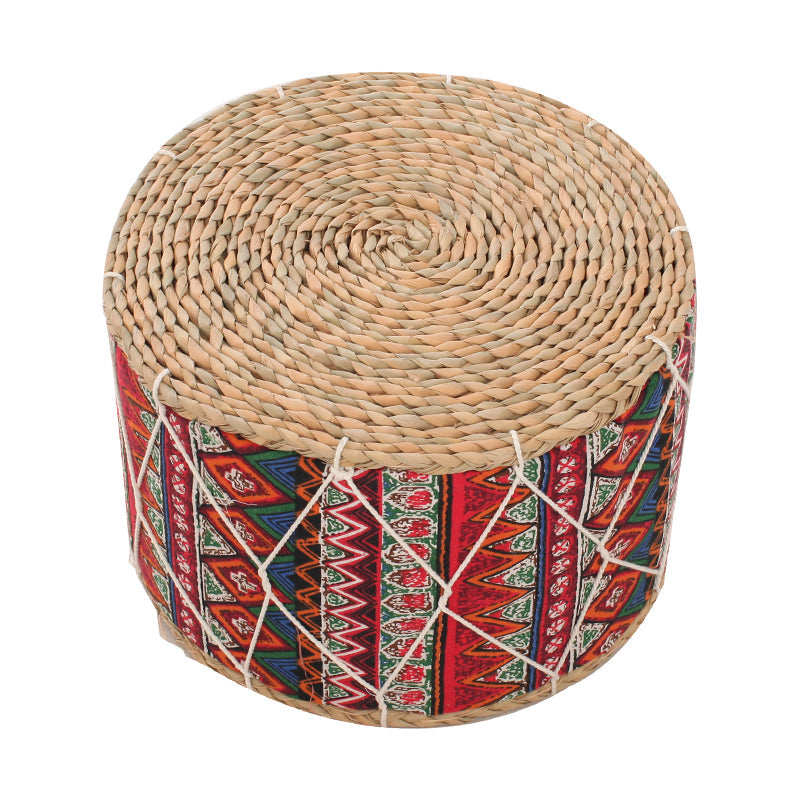 Contemporary Creative Round Cattail Fabric Low Stool For Living Room
