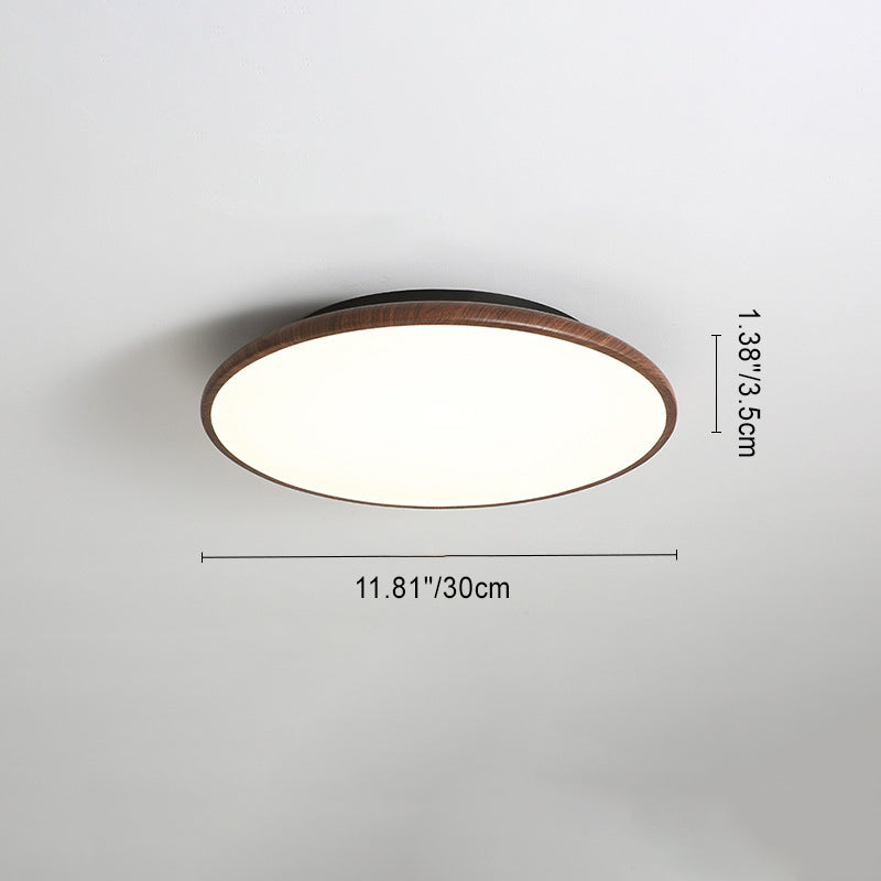 Moderne minimalistische Eisen Holzmaserung Runde LED Semi-Flush Mount Deckenleuchte für Wohnzimmer 