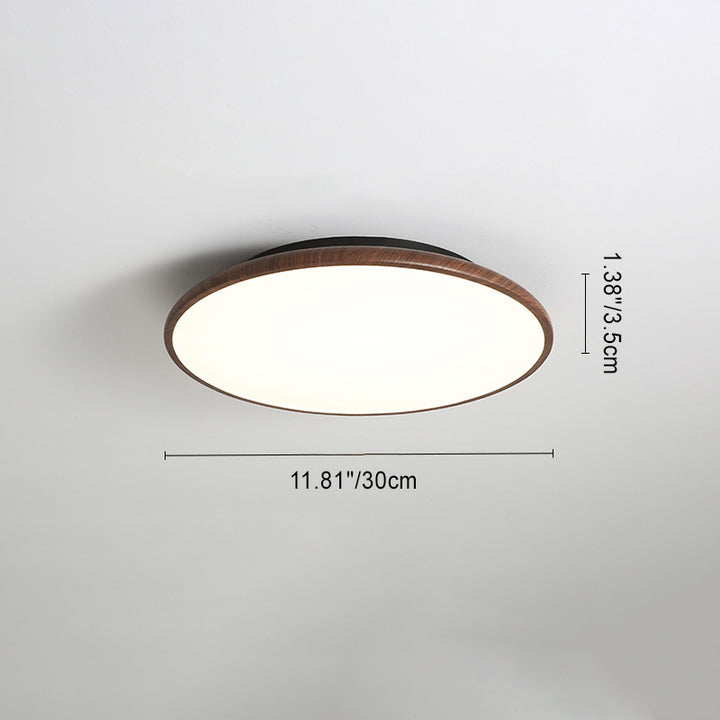 Moderne minimalistische Eisen Holzmaserung Runde LED Semi-Flush Mount Deckenleuchte für Wohnzimmer 