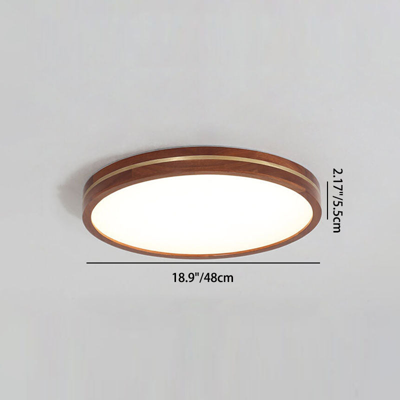 Modern Wooden Slim Walnut Color LED Flush Mount Light