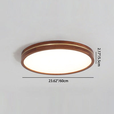 Modern Wooden Slim Walnut Color LED Flush Mount Light