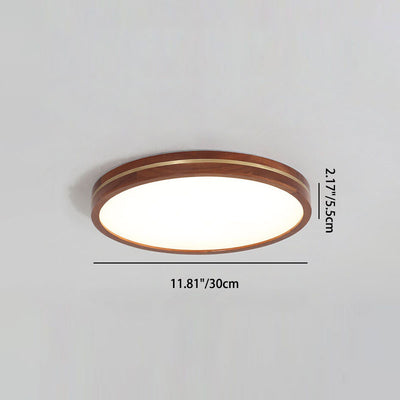 Modern Wooden Slim Walnut Color LED Flush Mount Light