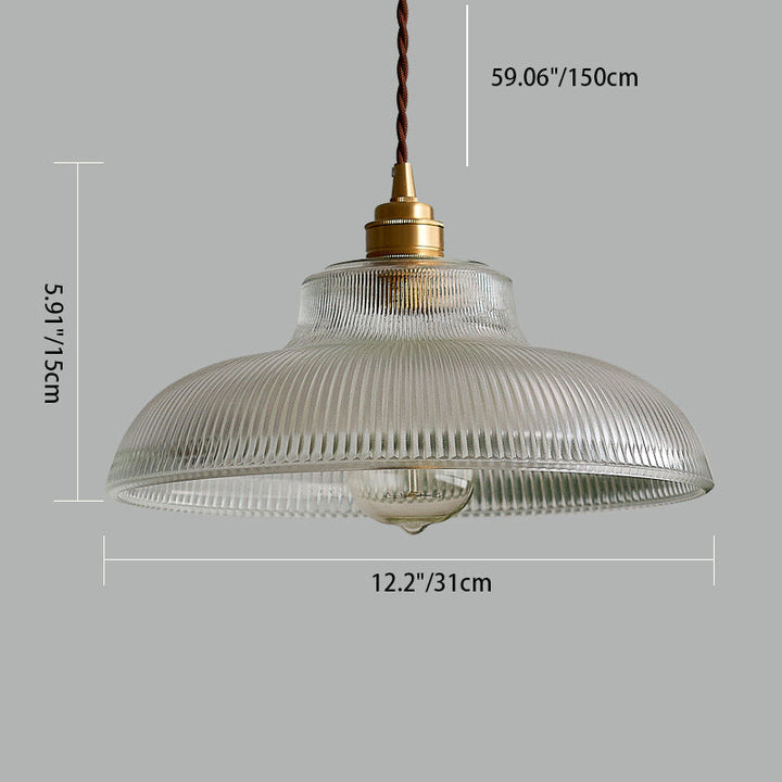 Traditionelle Vintage gerippte Glasscheibe Schirm Messing 1-flammige Pendelleuchte für Wohnzimmer 