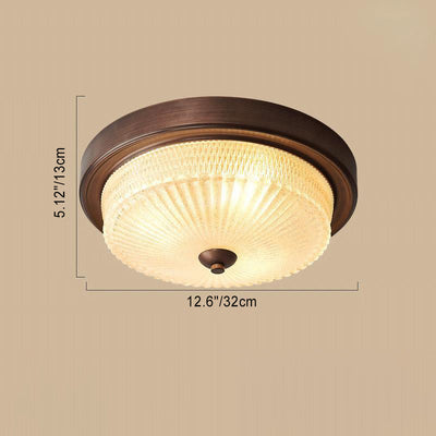 Zeitgenössische Retro Glas Eisen Runde Frosted Stripe 2/3/4 Licht Unterputz Deckenleuchte für Wohnzimmer 
